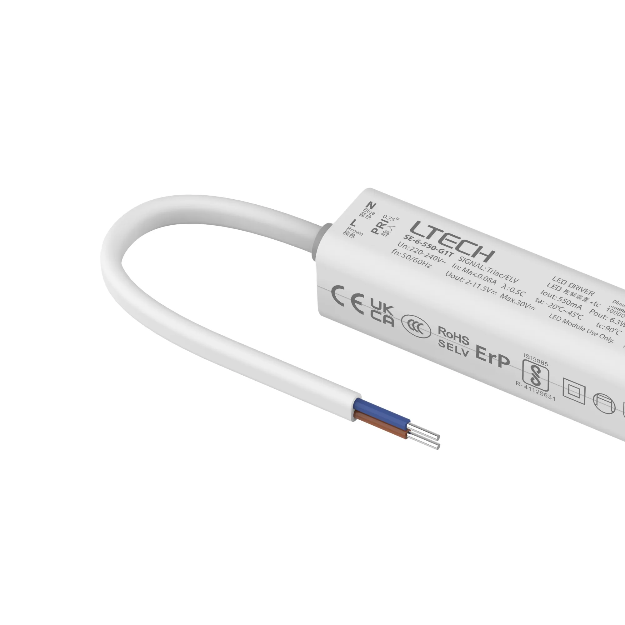 Triac/ELV, PWM,6W, C. Current Dimmable Driver, 550mA, DC:9-42Vdc, EFF>70%, IP20. SE-6-550-G1T  LTECH Triac Constant Current